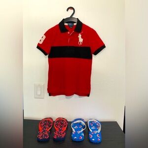 Polo by RL kids polo shirt + Old Navy flip lops. Polo size 7, flip flop size 5-6